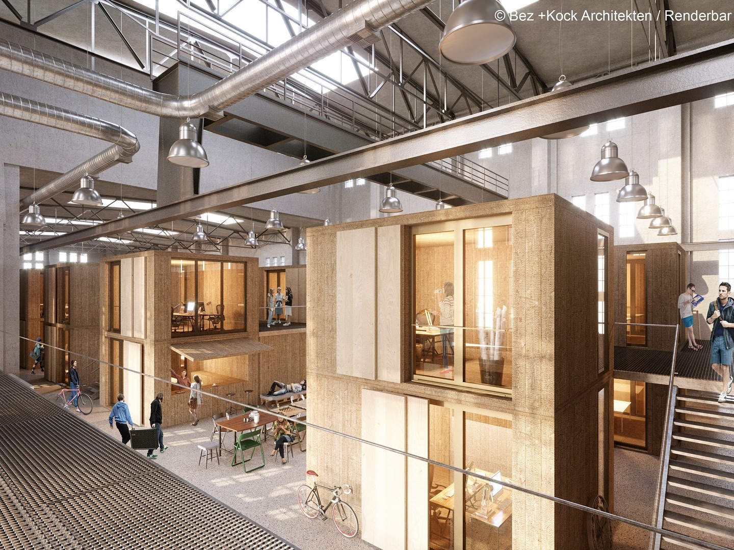 Jutierhalle München: 46 Künstlerateliers aus Holzmodulen, teilschlüsselfertig in einer denkmalgeschützten Halle im Kreativquartier. 1.200 m² Kreativraum.